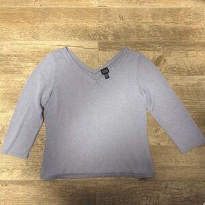 EILEEN FISHER V-neck ribbed top In Blue Size‎ M Italian Yarn